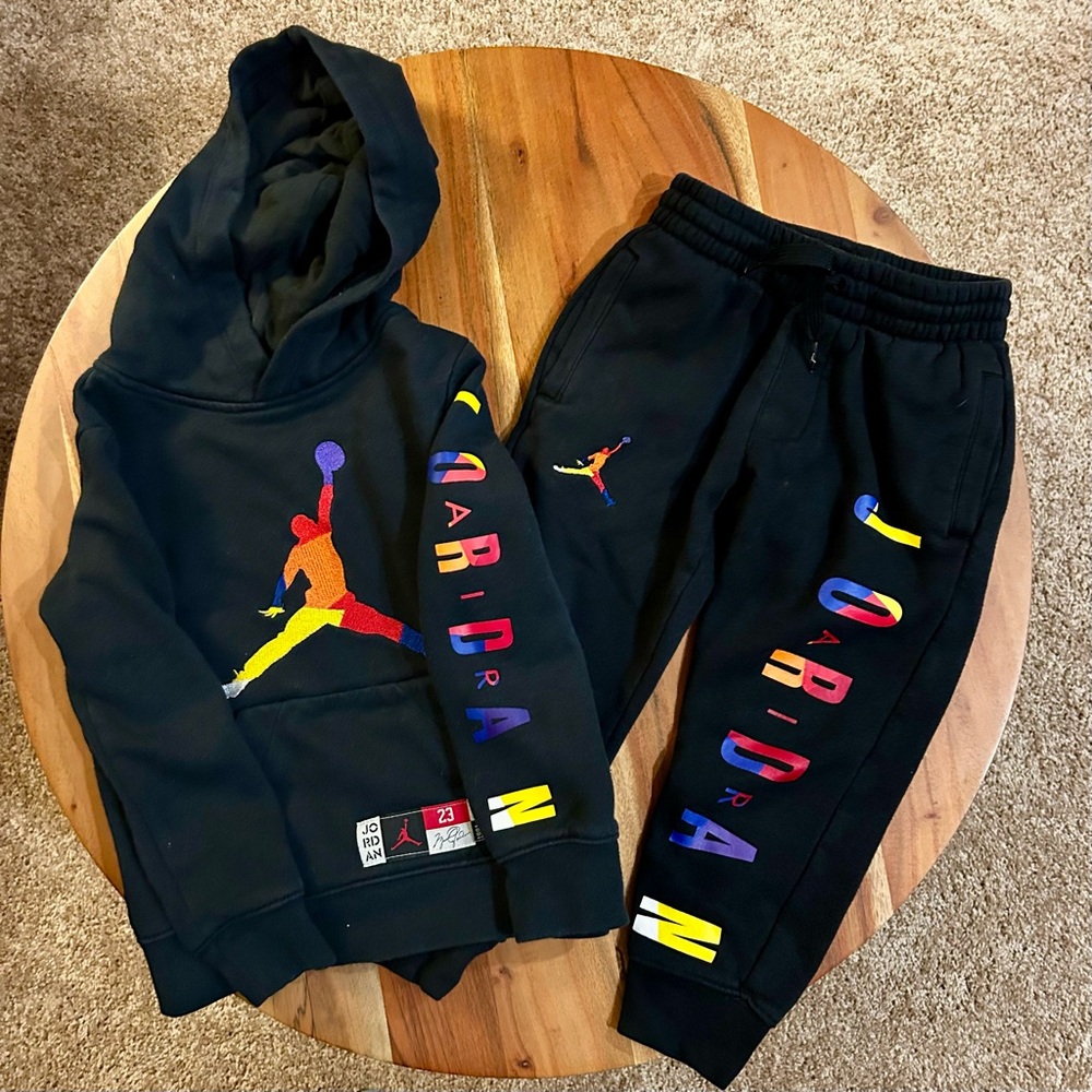 Toddler Jordan Black Hoodie/Pant set with Multicolor Logo